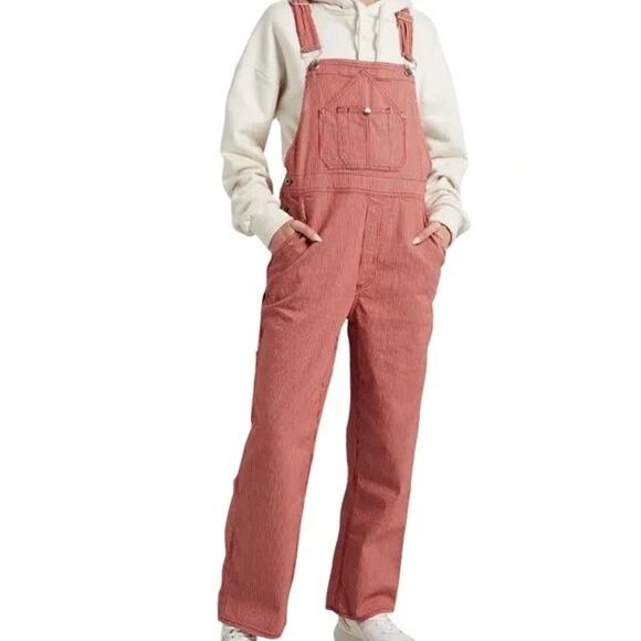 NWOT Rag & Bone Red Striped Cotton Blend 5 Pocket Utility Overalls Size Medium